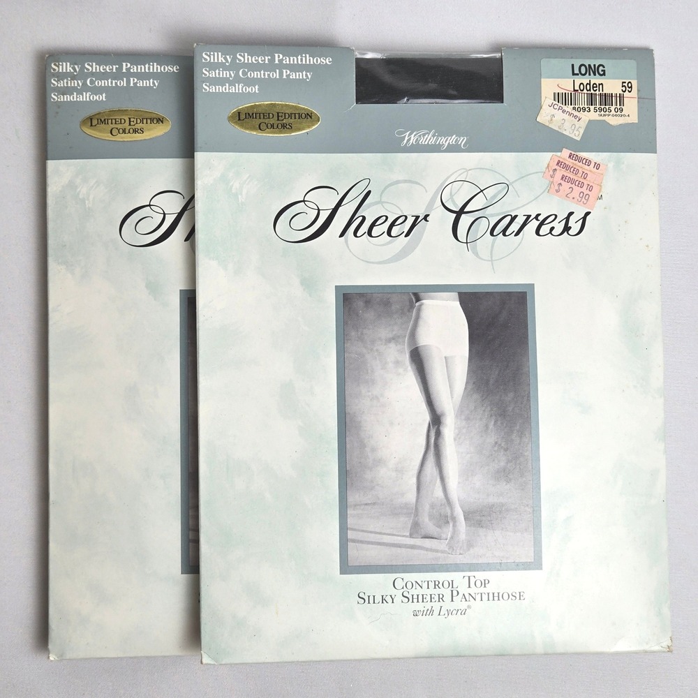 Worthington Sheer Caress Control‎ Top Silky Sheer Pantihose, 2 Pairs Vtg New